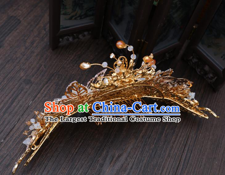 Traditional Handmade Chinese Wedding Opal Flower Hair Comb Hairpins Ancient Bride Hair Accessories for Women