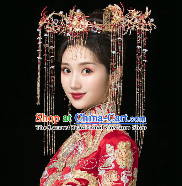 Traditional Handmade Chinese Wedding Tassel Coronet Hairpins Ancient Bride Hair Accessories for Women