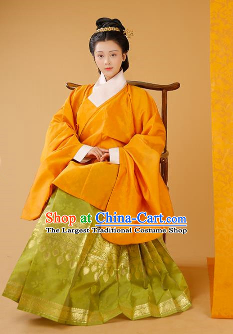 Traditional Chinese Court Orange Blouse and Skirt Ancient Ming Dynasty Countess Historical Costumes for Women
