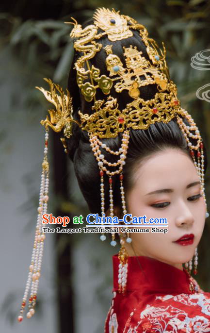 Traditional Chinese Tang Dynasty Empress Dragon Coronet Hairpins Handmade Ancient Queen Hair Accessories for Women
