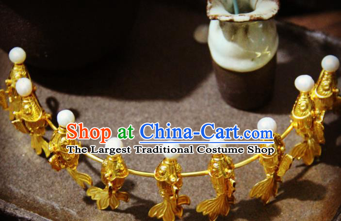 Chinese Traditional Tang Dynasty Golden Fishes Hairpins Handmade Ancient Royal Empress Hair Accessories for Women