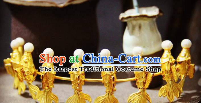 Chinese Traditional Tang Dynasty Golden Fishes Hairpins Handmade Ancient Royal Empress Hair Accessories for Women