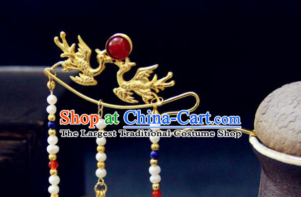 Chinese Traditional Tang Dynasty Tassel Step Shake Phoenix Hairpins Handmade Ancient Royal Empress Hair Accessories for Women