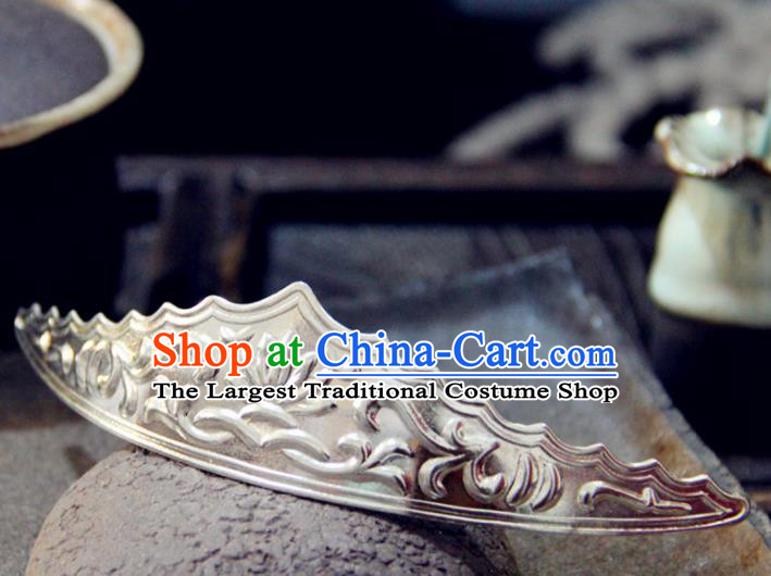 Chinese Traditional Tang Dynasty Princess Carving Lotus Argent Hairpins Handmade Ancient Royal Empress Hair Accessories for Women
