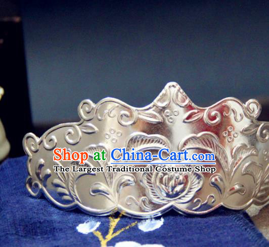 Chinese Traditional Ming Dynasty Princess Argent Hair Crown Hairpins Handmade Ancient Royal Empress Hair Accessories for Women