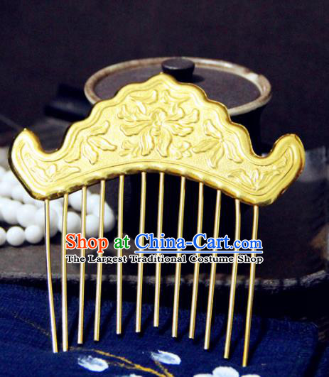 Chinese Traditional Tang Dynasty Princess Golden Hair Comb Hairpins Handmade Ancient Royal Empress Hair Accessories for Women