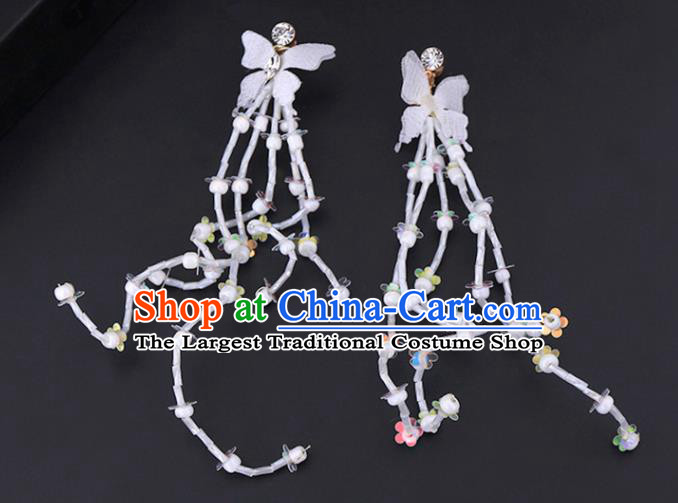 Chinese Traditional Handmade Wedding Silk Butterfly Tassel Earrings Ancient Bride Ear Accessories for Women