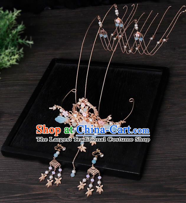 Traditional Chinese Ming Dynasty Tassel Phoenix Coronet Hairpins Handmade Ancient Princess Hair Accessories for Women