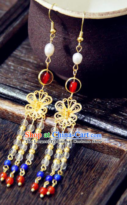 Chinese Traditional Tang Dynasty Wedding Golden Earrings Handmade Ancient Princess Ear Accessories for Women