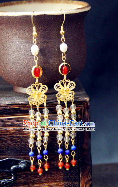 Chinese Traditional Tang Dynasty Wedding Golden Earrings Handmade Ancient Princess Ear Accessories for Women