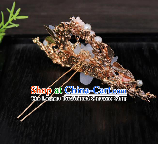 Traditional Chinese Hanfu Peach Blossom Hair Comb Hairpins Handmade Ancient Princess Hair Accessories Complete Set for Women