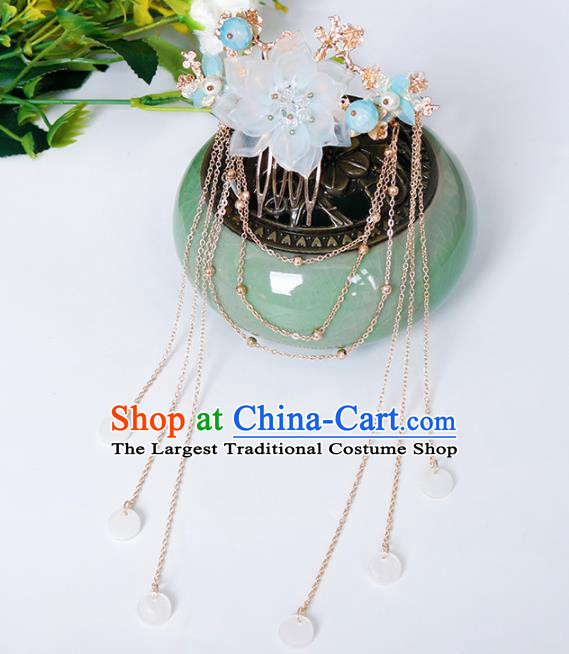 Traditional Chinese Hanfu Blue Flower Hair Comb Hairpin Handmade Ancient Princess Hair Accessories for Women