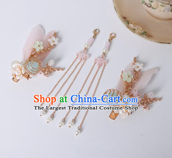 Traditional Chinese Hanfu Pink Bee Tassel Hair Claws Handmade Ancient Princess Hair Accessories for Women