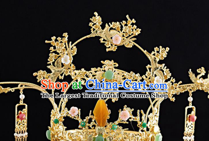 Traditional Chinese Hanfu Golden Plum Tassel Phoenix Coronet Handmade Ancient Princess Hair Accessories for Women