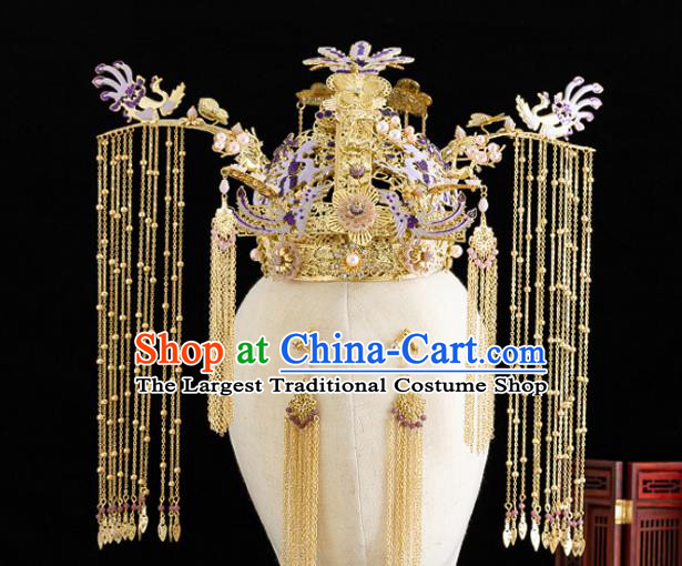 Traditional Chinese Hanfu Tassel Purple Phoenix Coronet Handmade Ancient Princess Hair Accessories for Women
