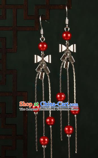 Chinese Traditional Hanfu Red Beads Bowknot Earrings Ancient Fairy Ear Accessories for Women