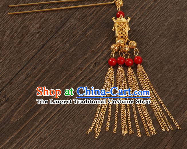 Traditional Chinese Hanfu Golden Tassel Hairpins Handmade Ancient Princess Hair Accessories for Women