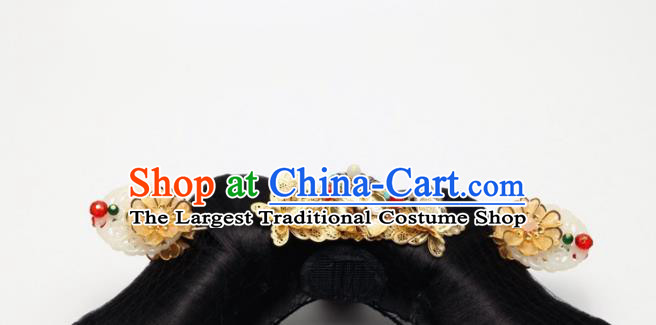 Traditional Chinese Qing Dynasty Imperial Consort Wigs and Golden Hairpins Ancient Court Lady Hair Accessories for Women