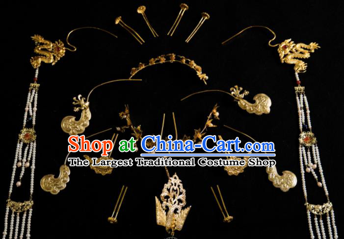 Traditional Chinese Ming Dynasty Empress Phoenix Coronet Dragon Hairpins Ancient Court Queen Hair Accessories for Women