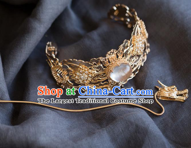 Chinese Traditional Ming Dynasty Swordsman Hair Crown and Dragon Hairpin Ancient Prince Hair Accessories for Men
