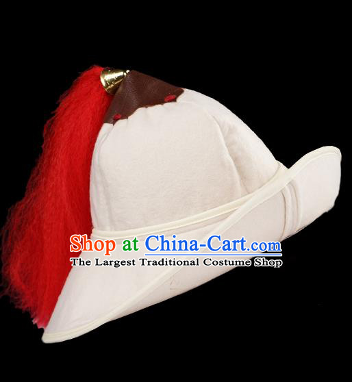 Traditional Chinese Song Dynasty Swordsman White Hat Ancient Soldier Headwear for Men