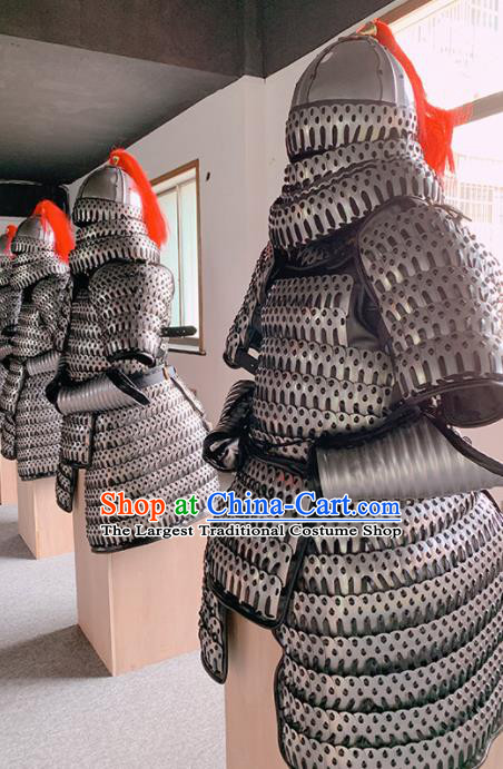 Traditional Chinese Song Dynasty General Grey Body Armour Ancient Soldier Costume for Men