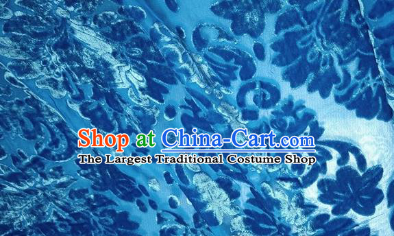 Chinese Traditional Jacquard Blue Velvet Fabric Mulberry Silk Fabric Hanfu Dress Material