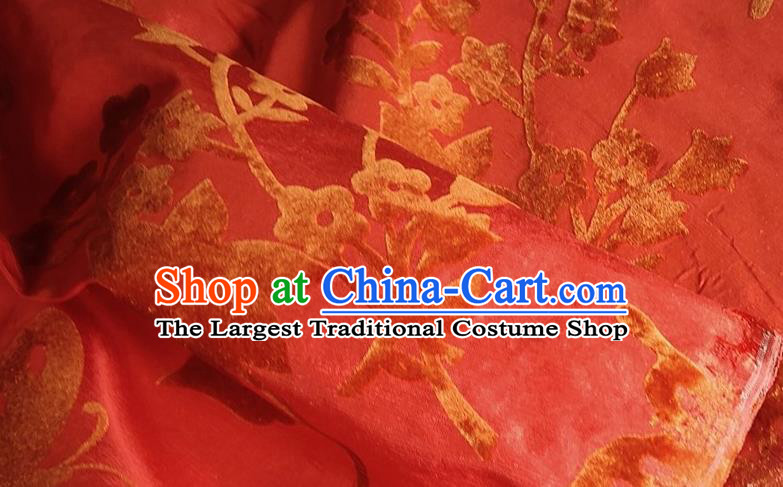 Chinese Traditional Jacquard Butterfly Red Velvet Fabric Mulberry Silk Fabric Hanfu Dress Material