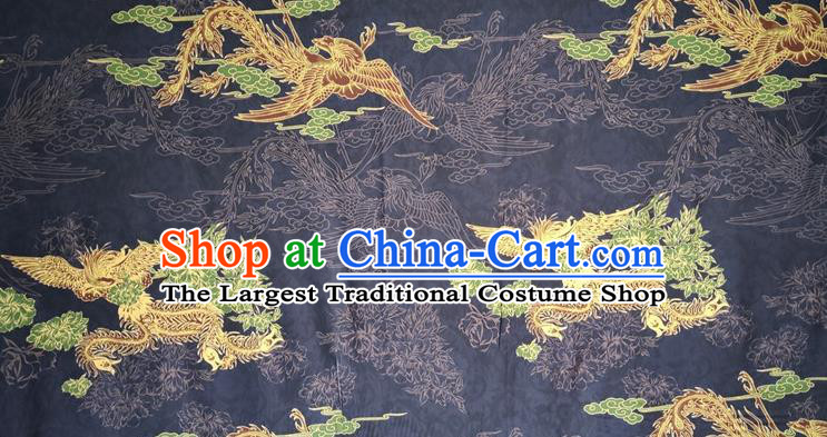 Chinese Traditional Phoenix Pattern Navy Silk Fabric Mulberry Silk Fabric Hanfu Dress Material
