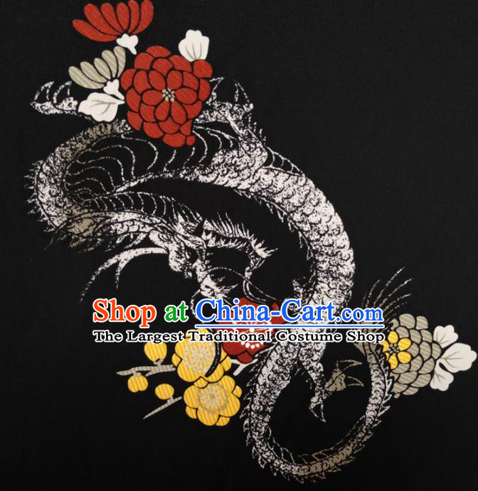 Chinese Traditional Dragon Pattern Black Silk Fabric Mulberry Silk Fabric Hanfu Dress Material