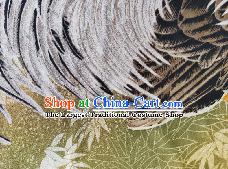 Chinese Traditional Rooster Bamboo Pattern Black Silk Fabric Mulberry Silk Fabric Hanfu Dress Material
