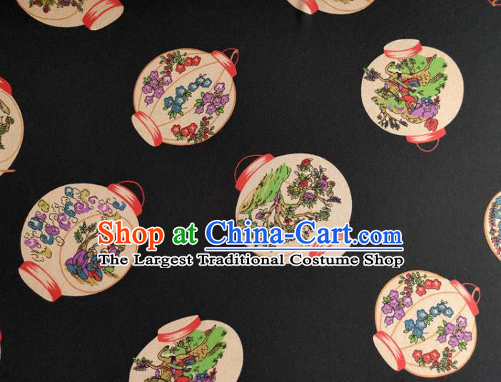 Chinese Traditional Lanterns Pattern Black Silk Fabric Mulberry Silk Fabric Hanfu Dress Material