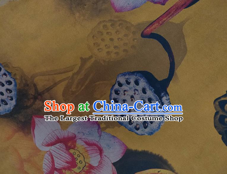 Chinese Traditional Lotus Pattern Yellow Silk Fabric Mulberry Silk Fabric Hanfu Dress Material
