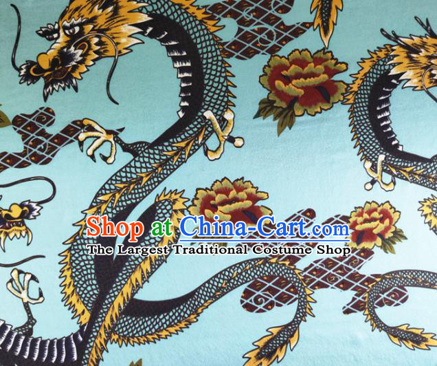Chinese Traditional Dragon Pattern Light Blue Silk Fabric Mulberry Silk Fabric Hanfu Dress Material