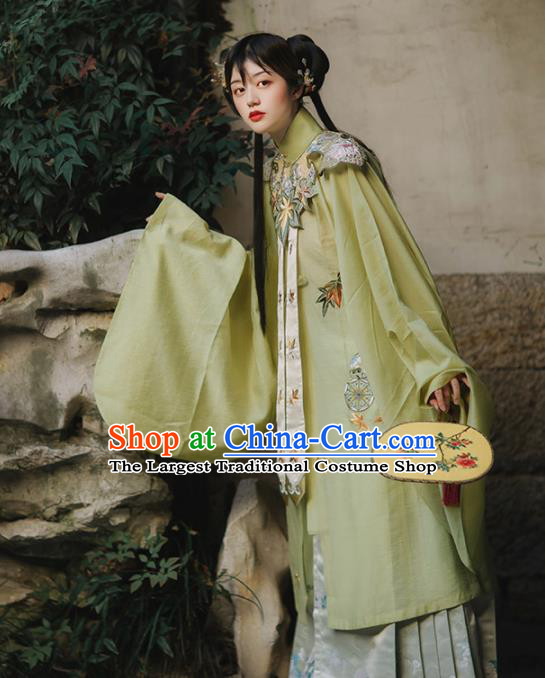 Chinese Ancient Palace Lady Embroidered Green Blouse and Skirt Traditional Ming Dynasty Princess Costume for Women
