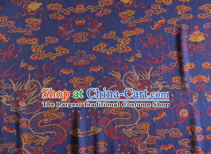 Chinese Traditional Cloud Dragon Pattern Blue Silk Fabric Mulberry Silk Fabric Hanfu Dress Material
