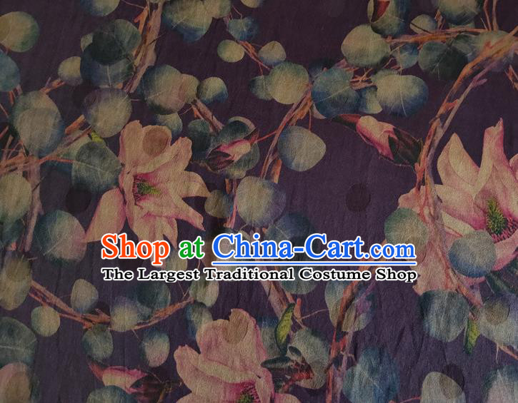 Chinese Traditional Water Lily Pattern Deep Purple Silk Fabric Mulberry Silk Fabric Hanfu Dress Material