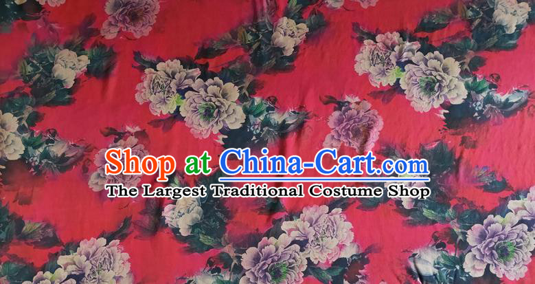 Chinese Traditional Peony Pattern Red Silk Fabric Mulberry Silk Fabric Hanfu Dress Material