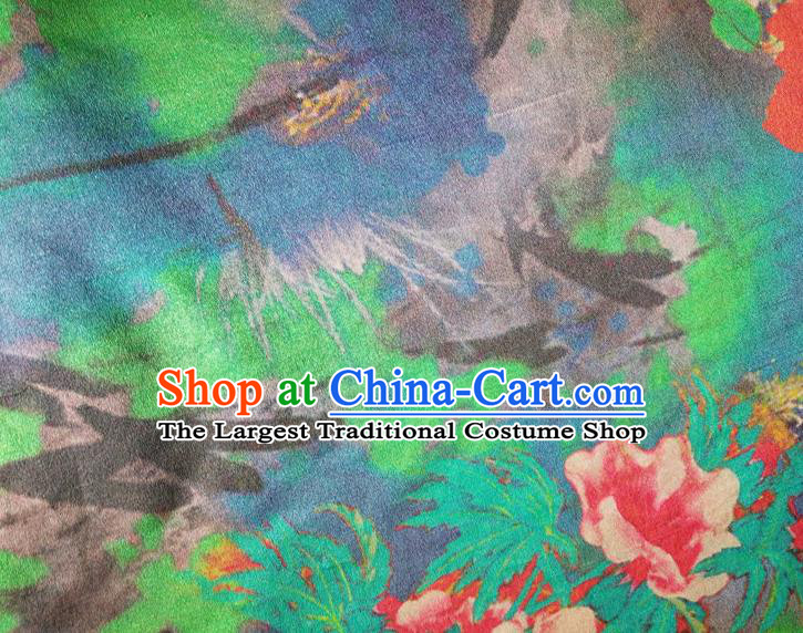 Chinese Traditional Peony Pattern Navy Blue Silk Fabric Mulberry Silk Fabric Hanfu Dress Material