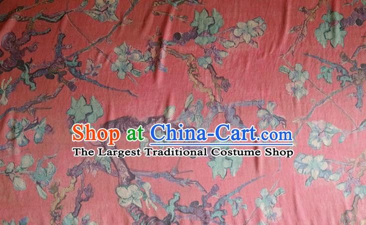 Chinese Traditional Plum Blossom Pattern Red Silk Fabric Mulberry Silk Fabric Hanfu Dress Material