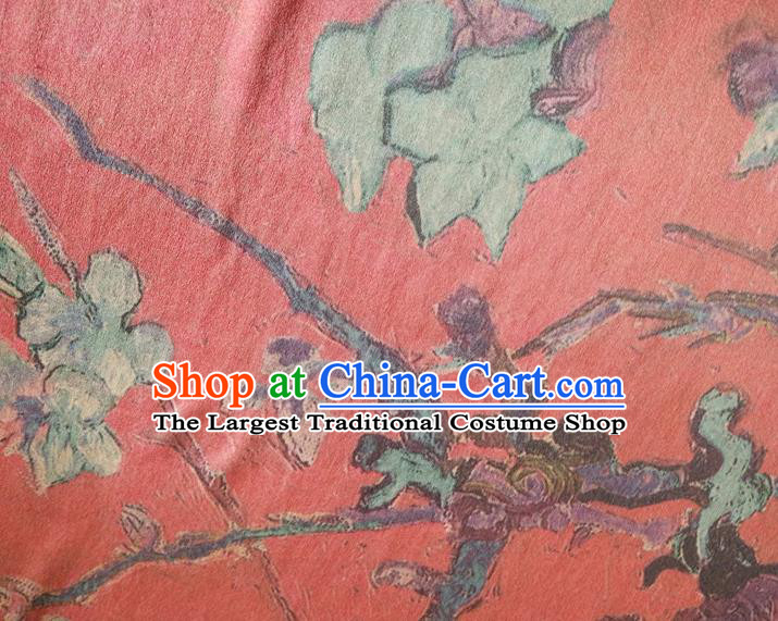 Chinese Traditional Plum Blossom Pattern Red Silk Fabric Mulberry Silk Fabric Hanfu Dress Material