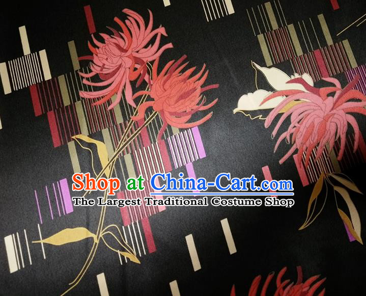 Chinese Traditional Red Spider Lily Pattern Black Silk Fabric Mulberry Silk Fabric Hanfu Dress Material