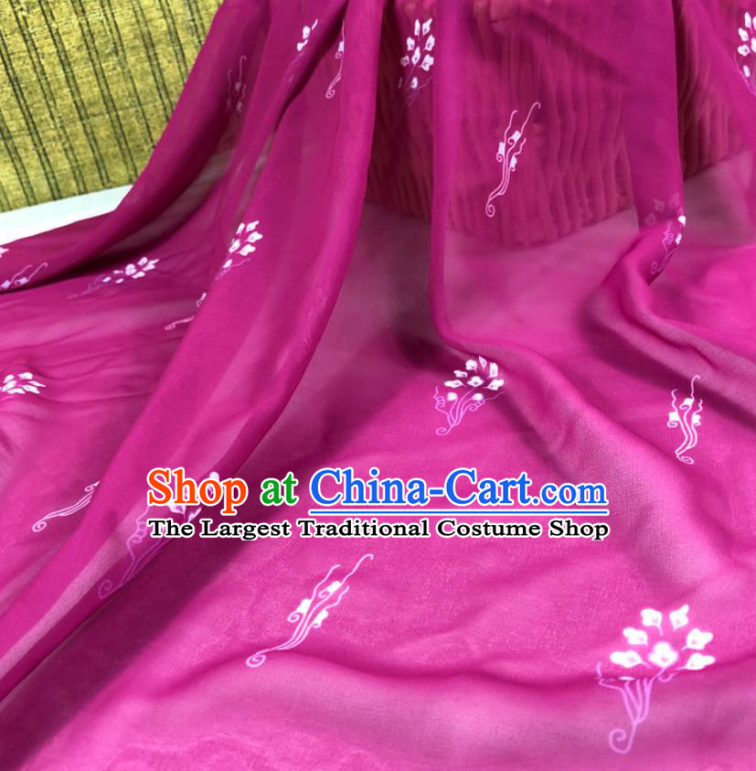 Chinese Traditional Classical Flowers Pattern Purple Chiffon Fabric Silk Fabric Hanfu Dress Material