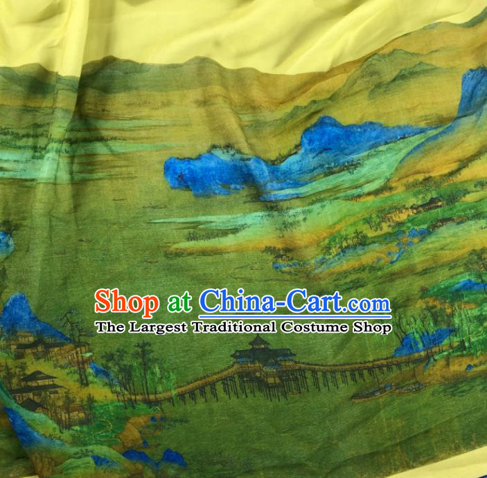 Chinese Traditional Classical Landscape Pattern Chiffon Fabric Silk Fabric Hanfu Dress Material