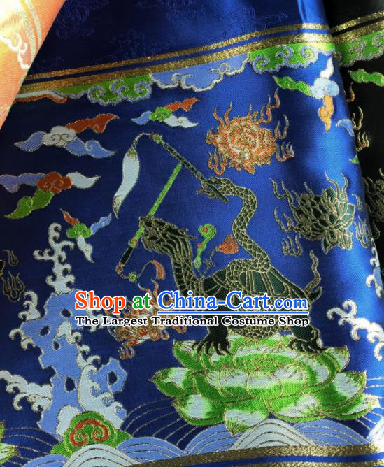 Chinese Traditional Tortoise Pattern Royalblue Brocade Hanfu Fabric Silk Fabric Hanfu Dress Material