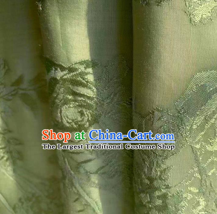 Chinese Traditional Classical Peony Pattern Green Cotton Fabric Imitation Silk Fabric Hanfu Dress Material