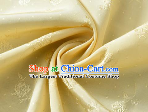 Chinese Traditional Classical Flowers Pattern Yellow Cotton Fabric Imitation Silk Fabric Hanfu Dress Material