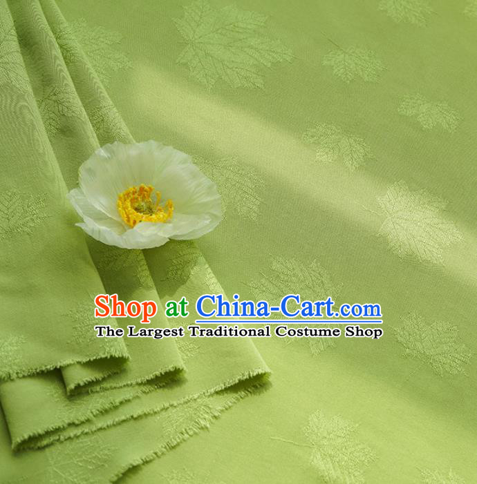 Chinese Traditional Classical Maple Leaf Pattern Light Green Cotton Fabric Imitation Silk Fabric Hanfu Dress Material