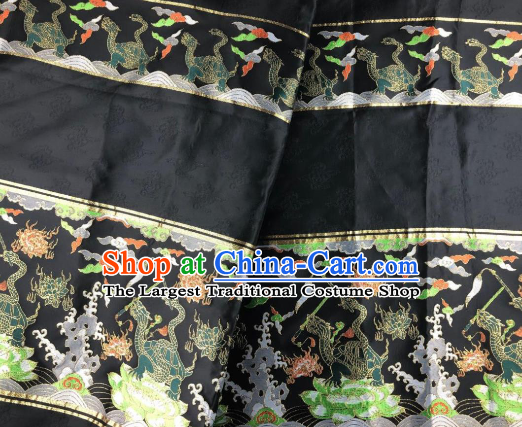 Chinese Traditional Tortoise Pattern Black Brocade Hanfu Fabric Silk Fabric Hanfu Dress Material
