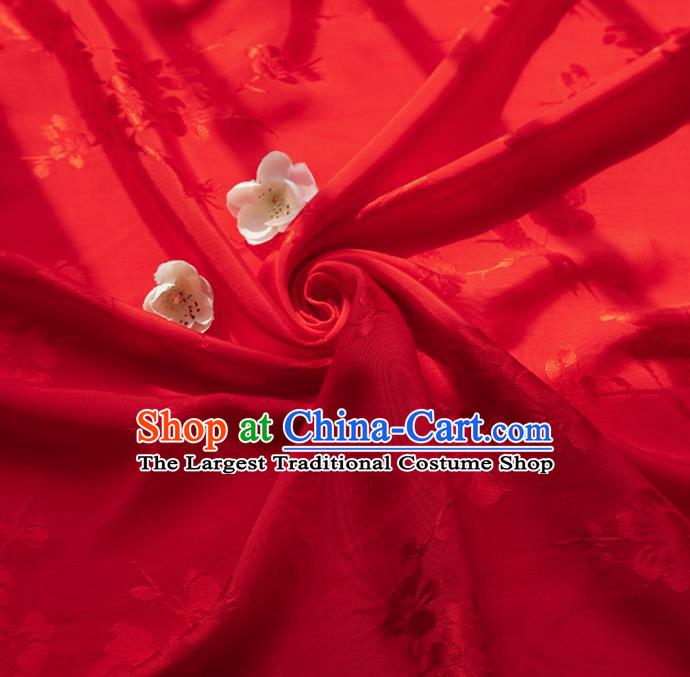 Chinese Traditional Classical Plum Blossom Pattern Red Cotton Fabric Imitation Silk Fabric Hanfu Dress Material